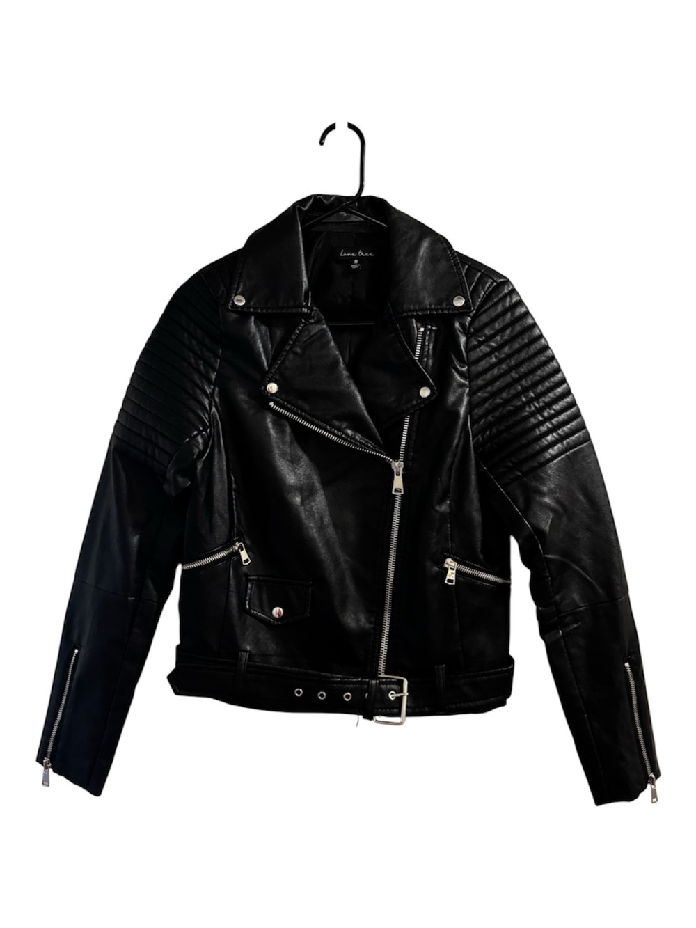 Dressed In LALA ‘Love Tree’ Black Quilted Moto Vegan Leather Jacket Size M
